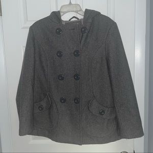 Charles Klein Petite | Gray Wool Peacoat with Hood